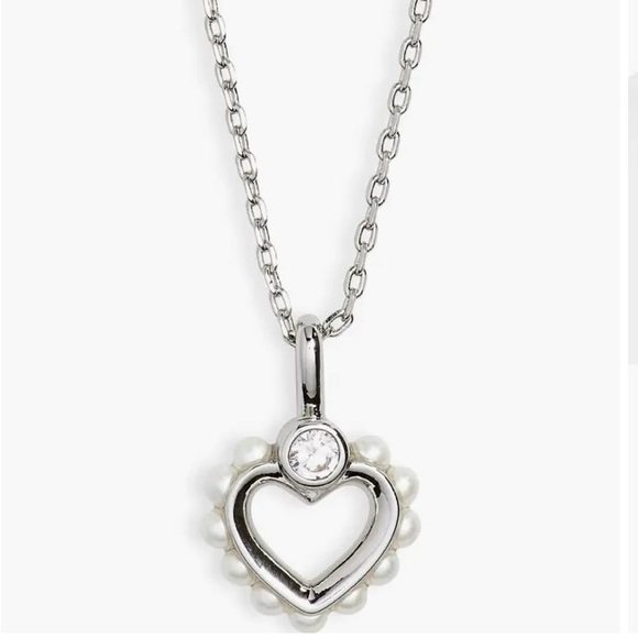 Kate Spade Silver/White Heart Necklace with Imitation Pearls and Crystal Accent - Picture 1 of 6